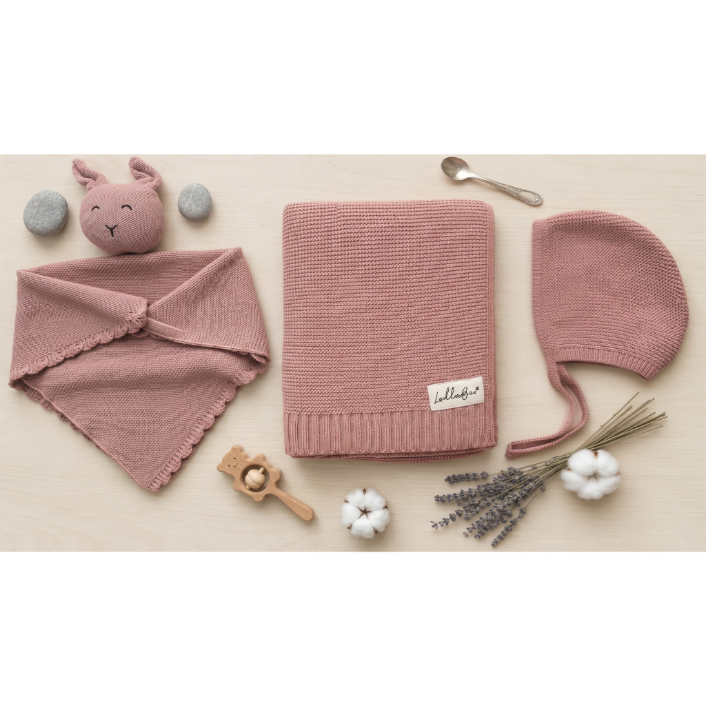 Lullabee Pink Cotton Luxury Knit Baby Swaddle Blanket & set