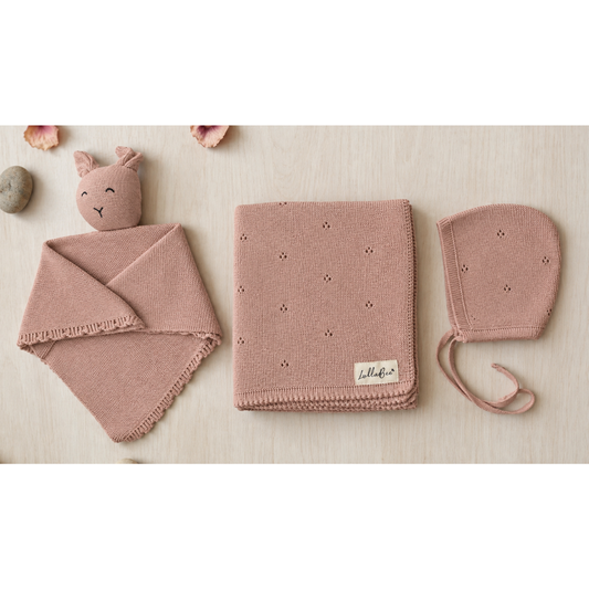 Lullabee Pink Pointelle Cotton Luxury Knit Baby Swaddle Blanket & set