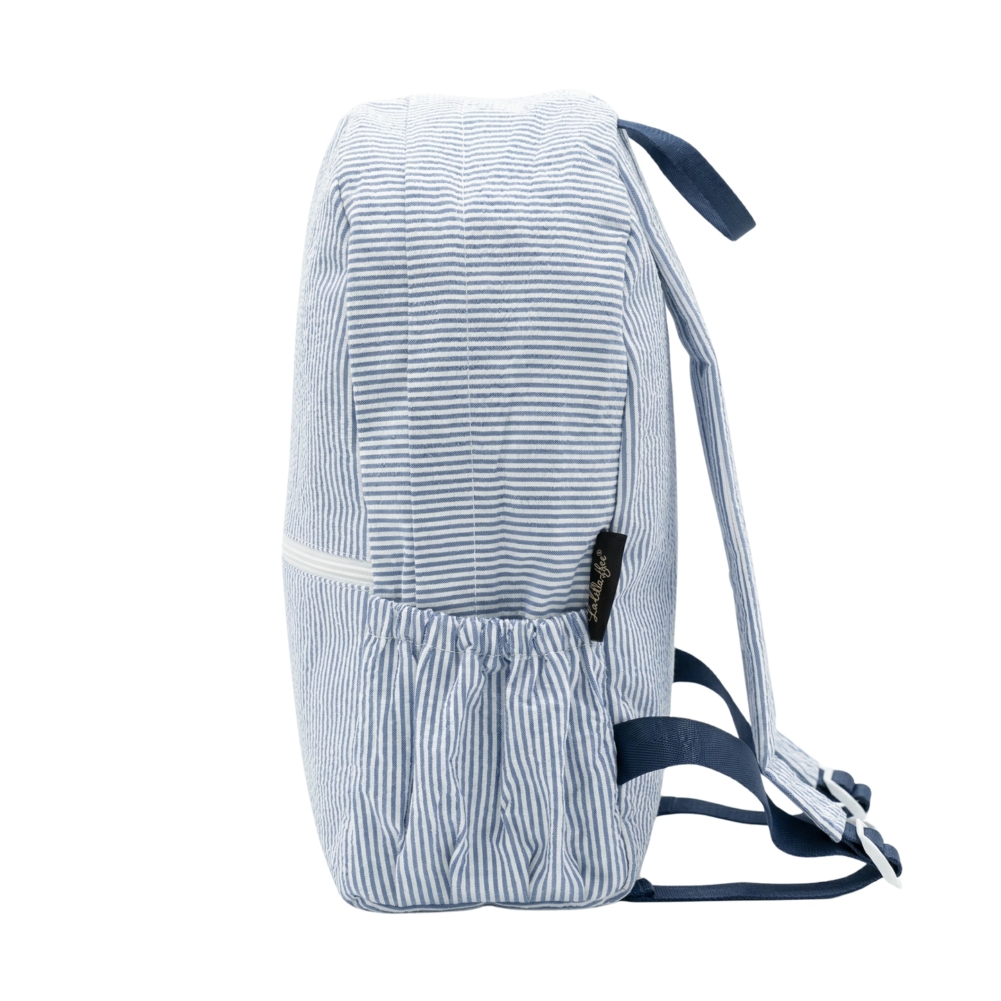 Lullabee Large Navy Seersucker Backpack - Free Pouch