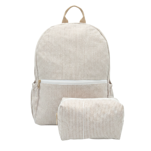 Lullabee Large Taupe Seersucker Backpack - Free Pouch