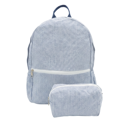Lullabee Large Navy Seersucker Backpack - Free Pouch