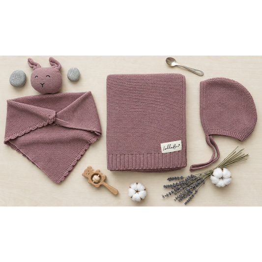 Lullabee Burgundy Cotton Luxury Knit Baby Swaddle Blanket & set