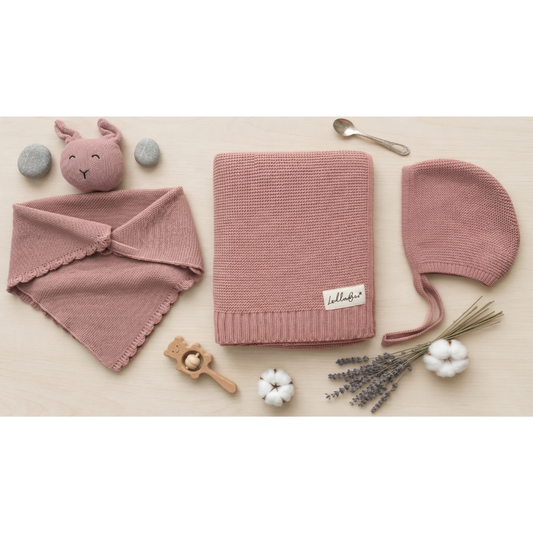 Lullabee Pink Cotton Luxury Knit Baby Swaddle Blanket & set