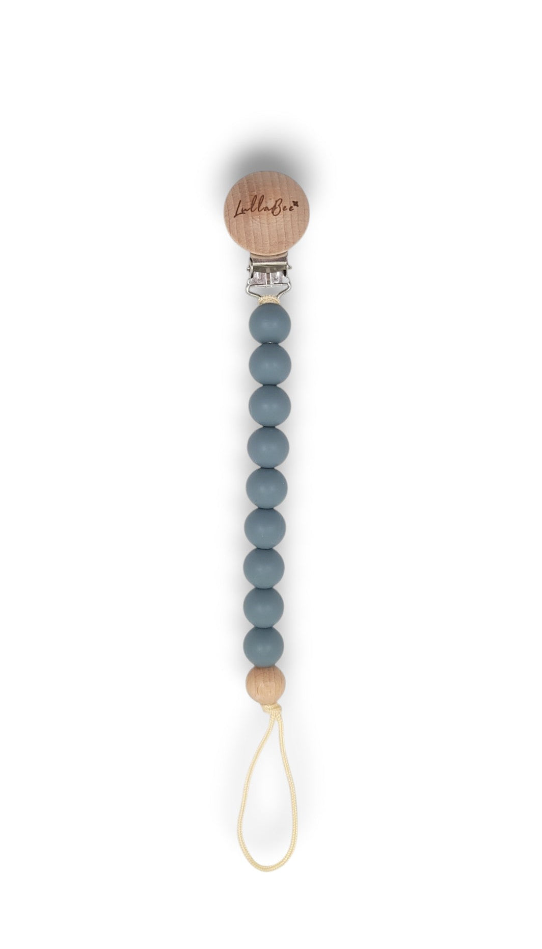 Wooden Blue Gray Pacifier Clip
