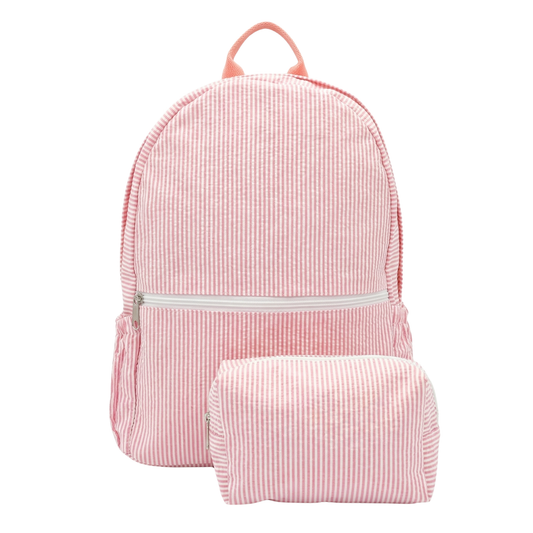 Lullabee Large Pink Seersucker Backpack - Free Pouch
