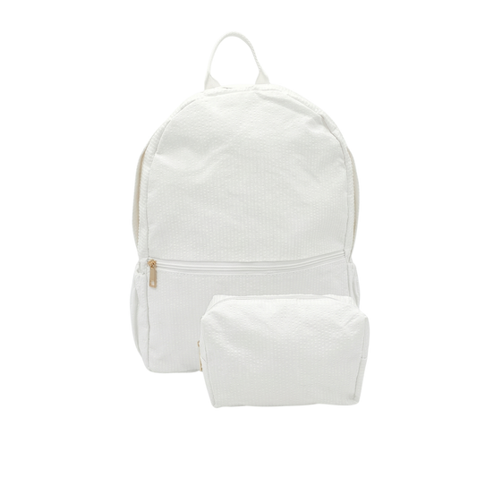 Lullabee Large White Seersucker Backpack - Free Pouch