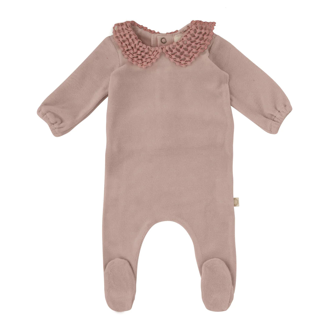 Citrine Dot Lace Collar Footie Dusty Pink