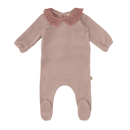 Citrine Dot Lace Collar Footie Dusty Pink